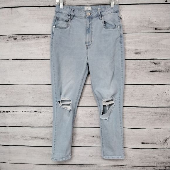 Cotton On 91 Jeans Lightwash Highrise Distressed Sz 8 Country Western Urban - Picture 1 of 9